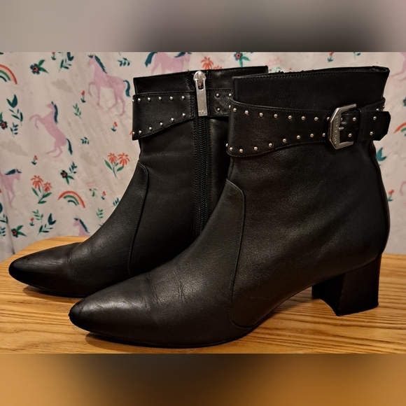 Aquatalia Prisca Black Italian Calf Leather Moto Goth Stud Heel Boot Shoe SZ 9M - Picture 3 of 11